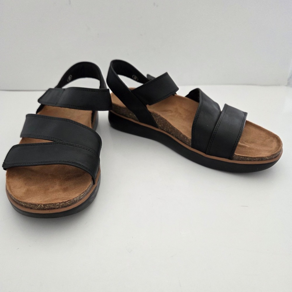 Skechers Sandals Black Leather Relaxed Fit Slingback‎ Comfort Womens 9